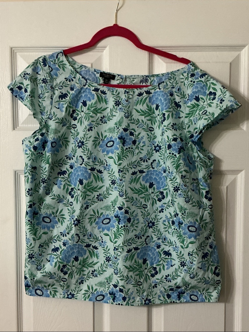 Talbots Light Blue & Green Floral Cap-Sleeve Blouse 1xP
